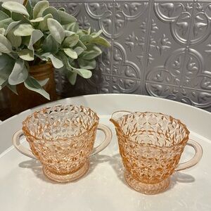 🩷 Beautiful vintage pink depression glass cream and sugar set